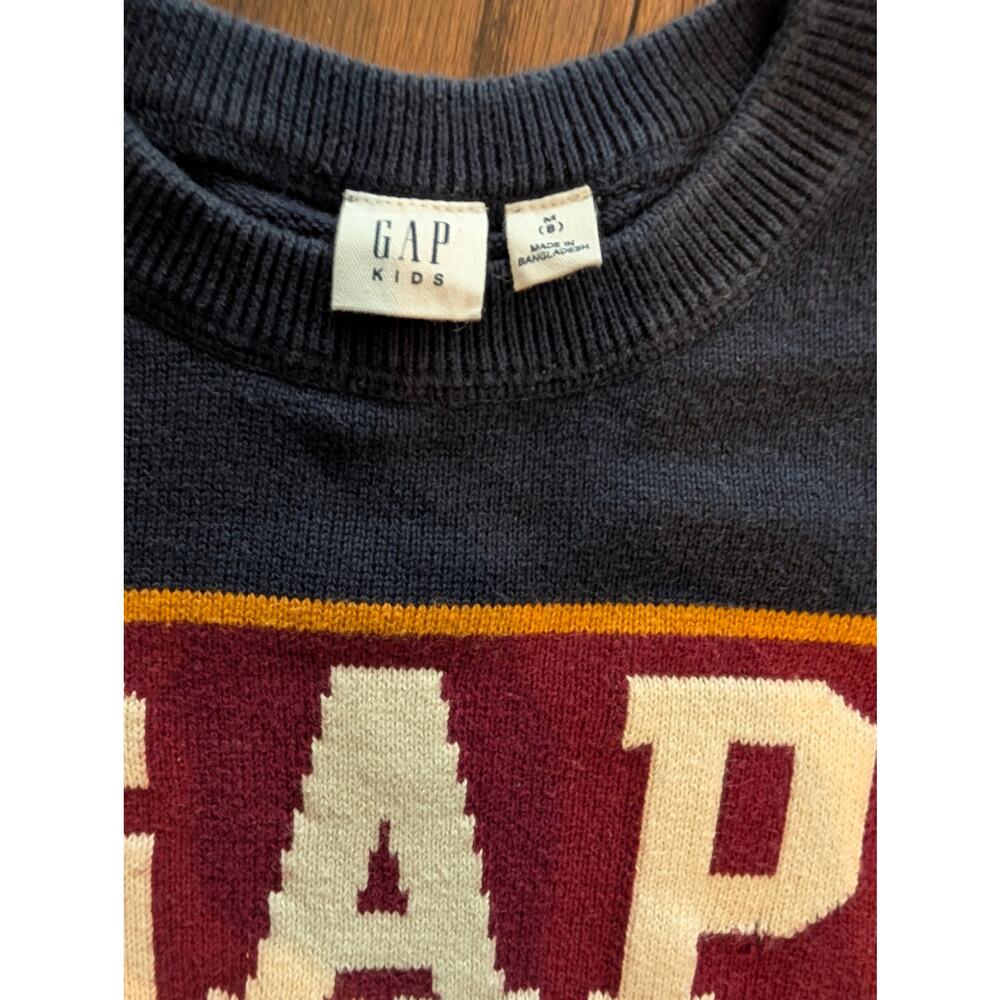Gap Kids Boys Tops, Striped Gap Logo Crew Neck Sweater, Sz 8 - Picture 2 of 5
